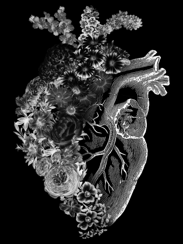 Flower Heart Spring Black and White Inverse