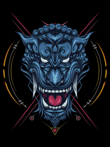 Foo dog head with sacred geometry
