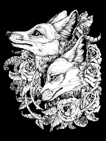 Foxes and Roses - Black Linework