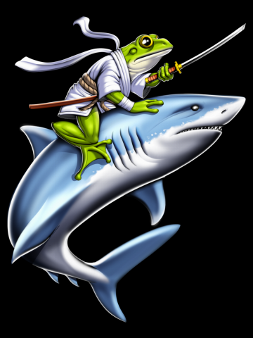 Frog Samurai Ninja Riding Shark