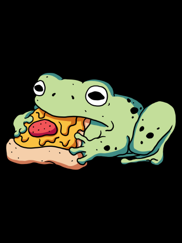 Frog eating a slice of pizza