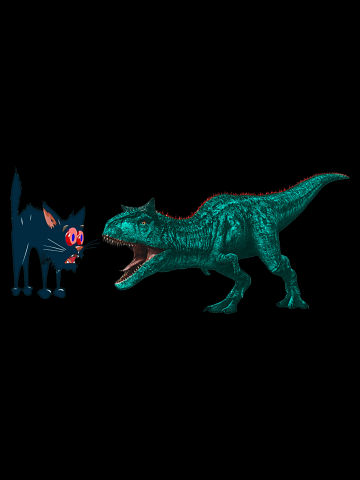 Funny attack on a cat by Tyrannosaurus Rex