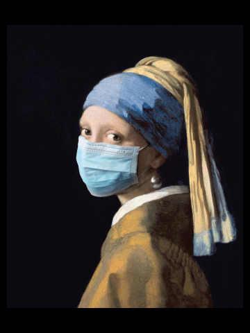 Funny girl with a pearl earring face mask portrait