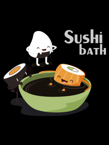 Funny pieces of sushi taking a soya bath