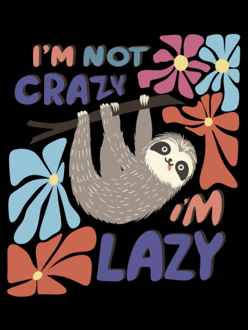 Funny sloth and abstract bright flowers