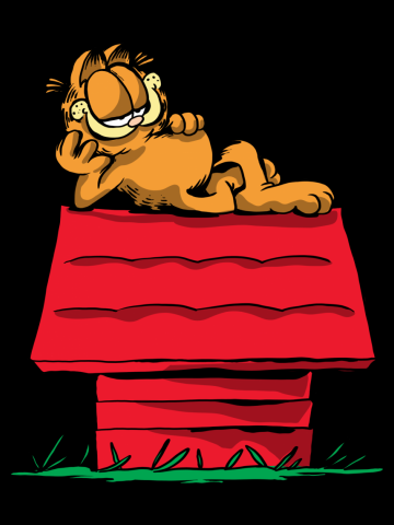 Garfield relaxing on Snoopy House