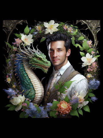 George and the dragon against a black background surrounded by a wreath