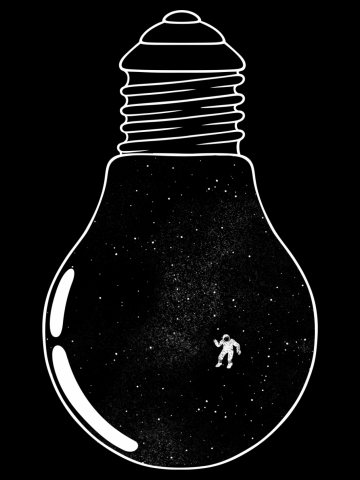 Gravity Astronaut Black and White Lightbulb