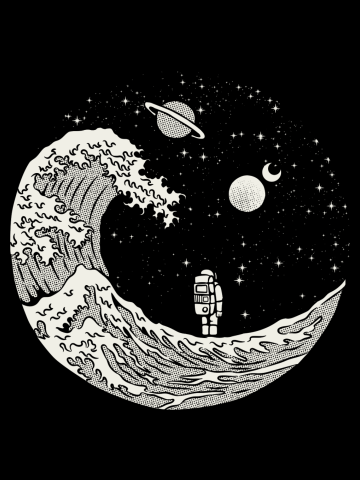 Gravity Astronaut Interstellar Kanagawa Wave Black and White b...