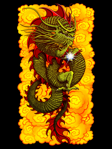 Green Thinker Dragon (Draco Excogitatoris) in the Clouds of Fire