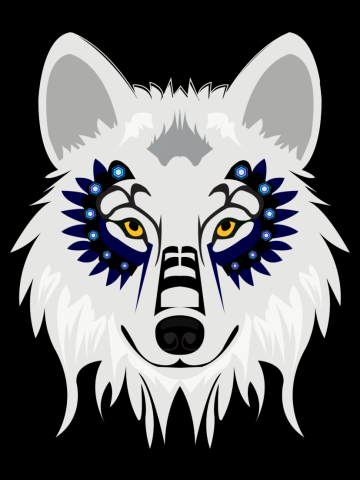 Grey and White Wolf with purple
