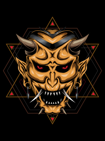 Hannya mask design on geometry ornament for t-shirt. sticker, or poster.