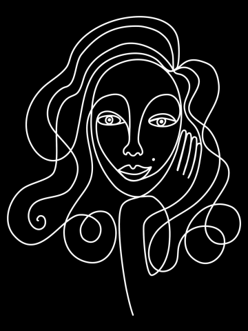 Hello you - line drawn female portrait - white on black by Cecca Designs