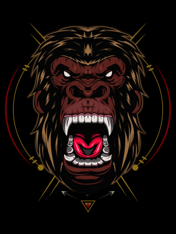 Illustration, ferocious the gorilla head with sacred geometry, angry gorilla face on black backgroun