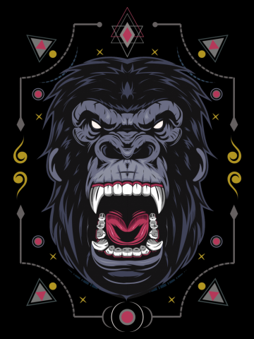 Illustration, ferocious the gorilla head with sacred geometry, vector angry gorilla face onornament.