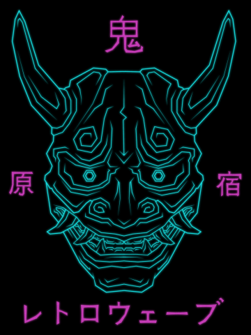 Japanese Demon Yokai Oni Retrowave Neon Harajuku Style