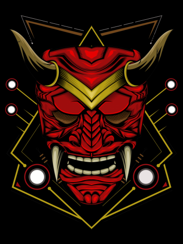 Japanese demon mask. red devil face illustration. vector head of red demon.