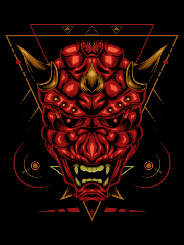 Kabuki illustration. vector red devil face illustration. head of red demon. japanese demon mask