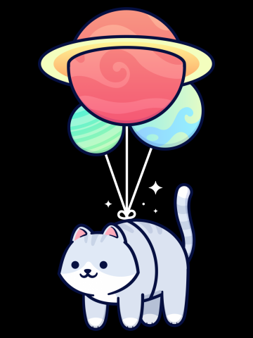 Kawaii Cat Floating with Balloons in Space