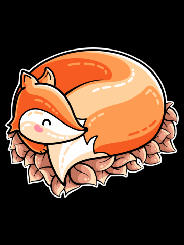 Kawaii Cute Fox Curled in Leaves