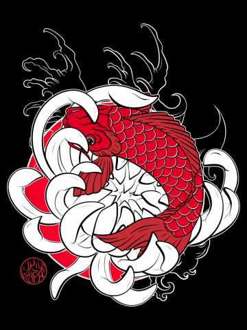 Koi carp and Japanese lotus