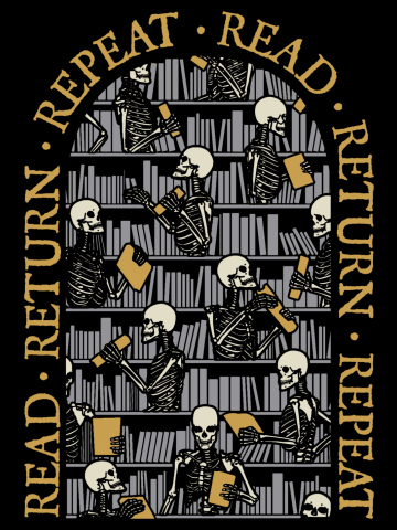 Librarian Halloween Read Return Repeat Goth Skeleton Library