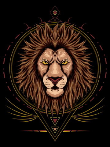 Lion mascot illustration with ornament background.