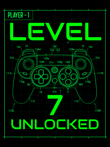 Neon Green Console Game Controller Cool Retro Gamer LEVEL 7 UNLOCKED Birthday