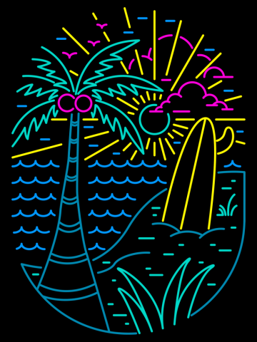 Ocean Surfboard Palm Tree Sun