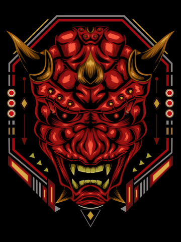 Oni mask illustration. traditional japanese demon design.