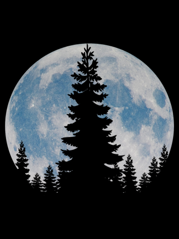 Outer space full vintage retro blue moon minimalist pin tree cute graphic on black tree scene lovers