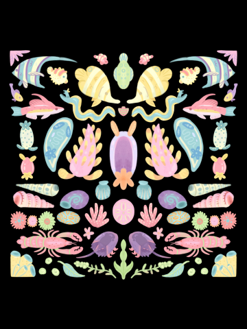 Pastel Tropical Sea Creatures in Gouache