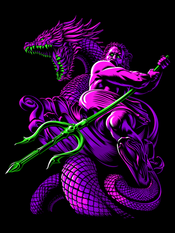 Poseidon with Trident and Dragon