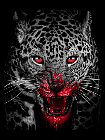 Predatory leopard full of blood