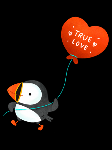 Puffin Bird with True Love Balloon