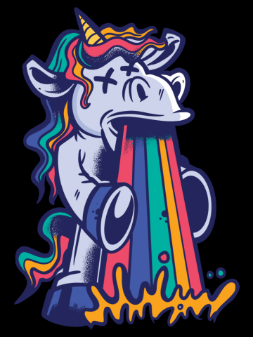 Puking Unicorn Funny Rainbow Magical Puke Rainbows Illustration Cartoon Graphic Image