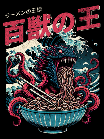 Ramen Leviathan: Ukiyo-e Sea Monster Design