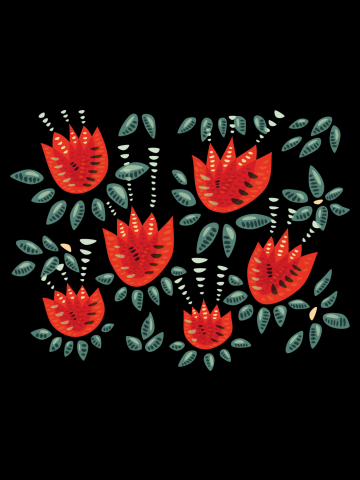 Red Tulips Decorative Abstract Dark Floral Pattern