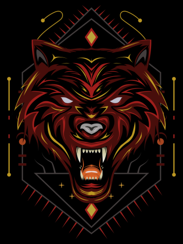 Red wolf logo, angry wolves face, head wolf illustration with dark style