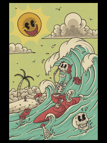 Retro surfing funny skeleton