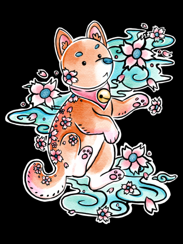 Shiba Inu with Cherry Blossoms in Watercolor