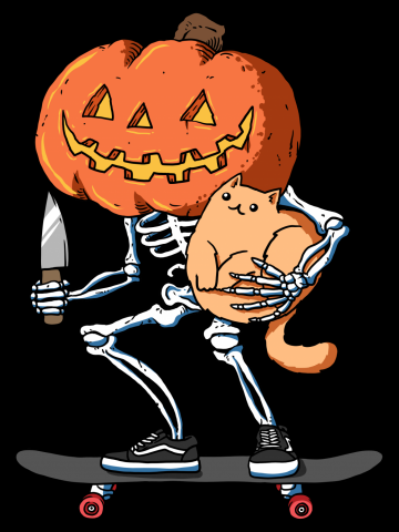 Skeleton Pumpkin skater holding a cat