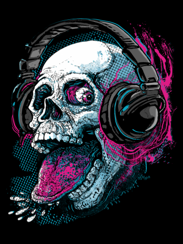 Skull Raspberry With Headphones