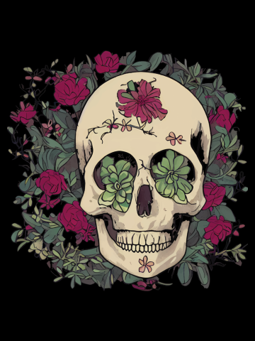 Skull and rosses and mushrooms