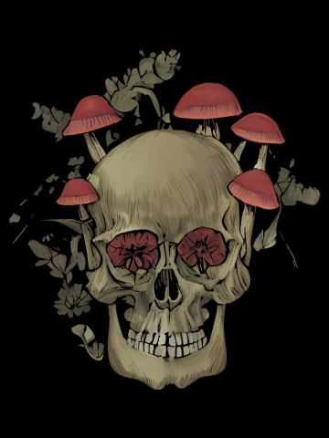 Skull and rosses and mushrooms