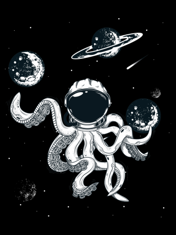 Space astronaut octopus, steampunk, sci-fi, pop art design