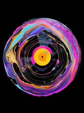 Spinning vinyl record psychedelic melting abstraction with neo...