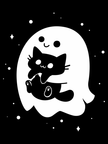 Spooky Cat Snatcher - Ghost Holding Black Cat