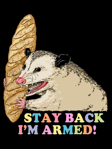 Stay back I'm armed (An opossum armed with baguette)