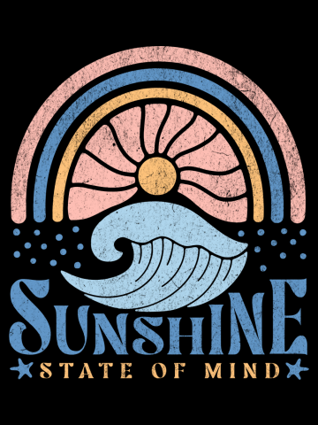 Sunshine State of Mind T-Shirt: Boho Rainbow, Sun, and Wave De...